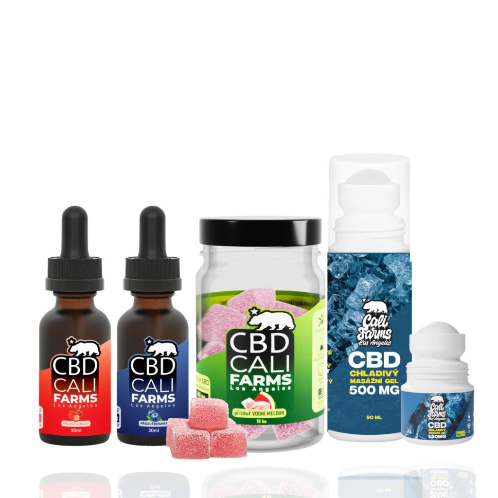 Dárkový box CBD produkty - 2x CBD olej, gumy, 2x chladivý gel