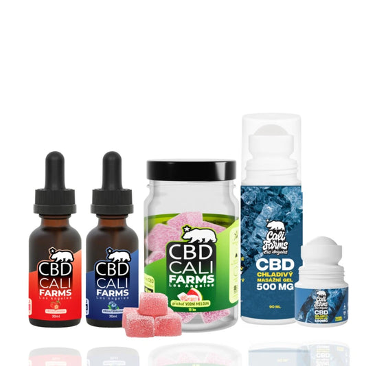 Dárkový box CBD produkty - 2x CBD olej, gumy, 2x chladivý gel 