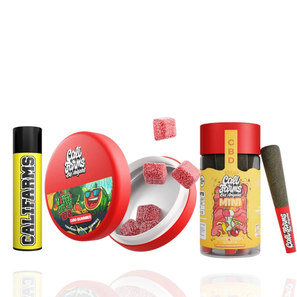 Set - Mini vonné tyčinky Lemon Cherry Gelato, CBD gummies Watermelon OG, zapalovač